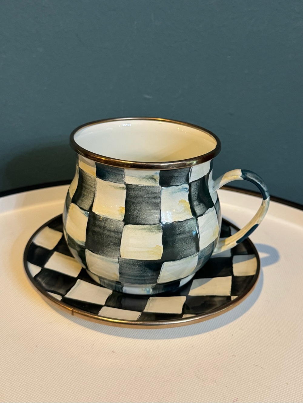 Mackenzie-Childs Courtly Check Teacup / Mug with Saucer